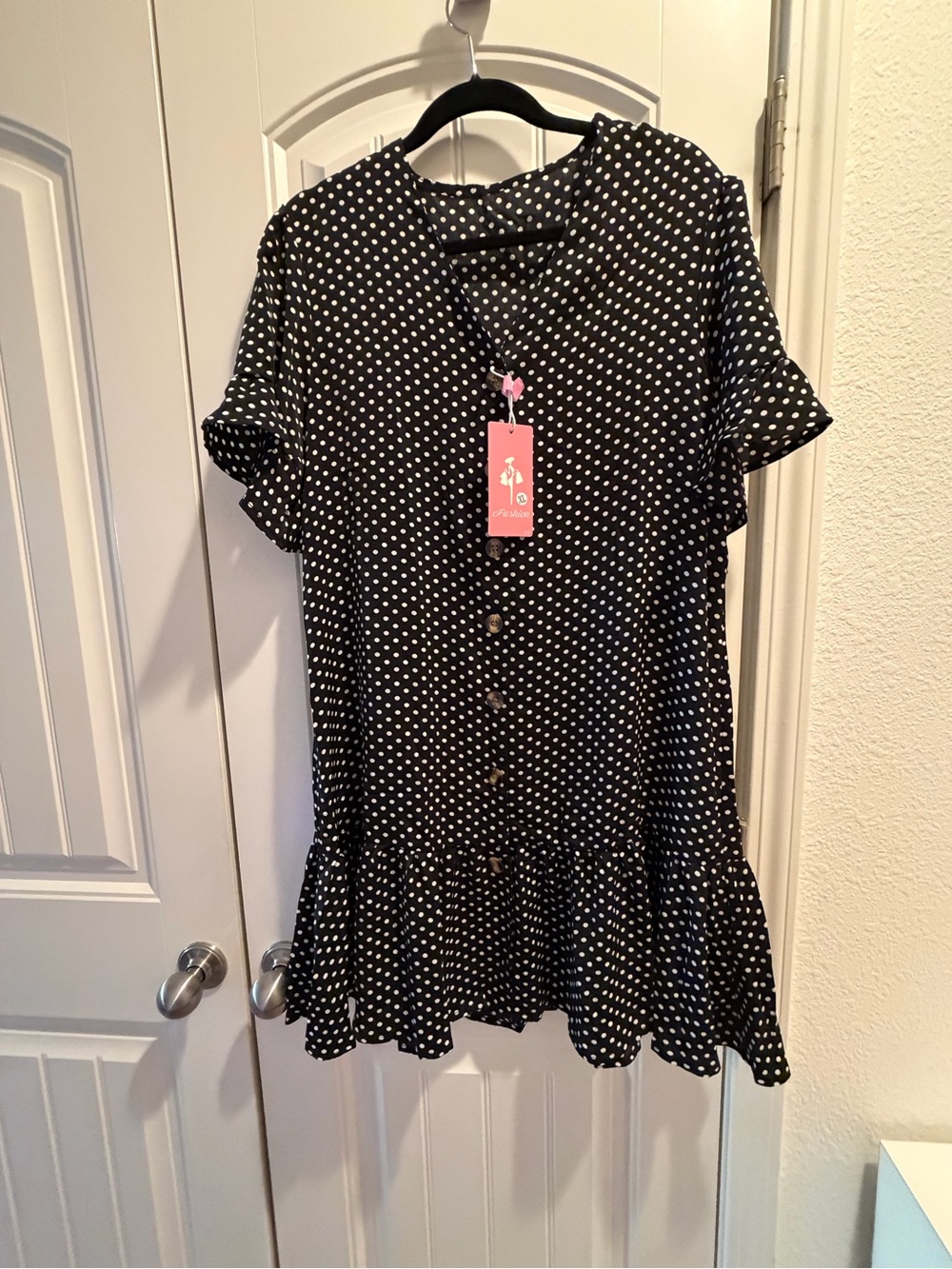 Kids Black Polka Dot Button-Front Dress